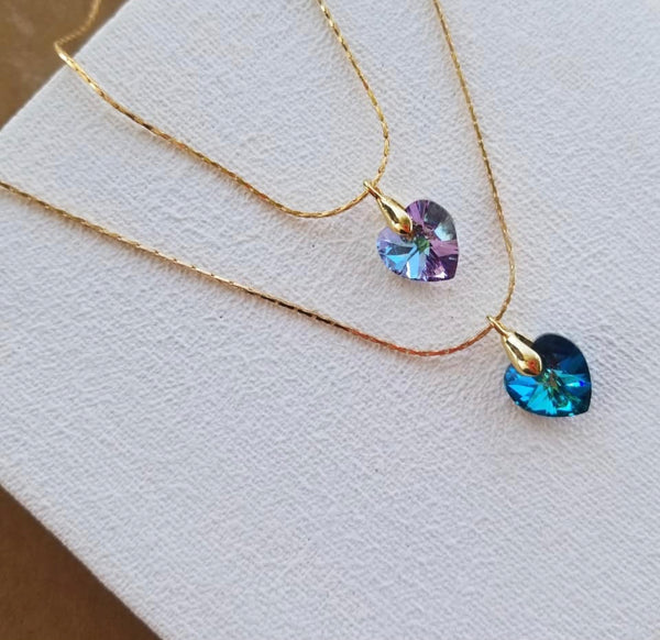 Collar corazón cristal. (Lila)